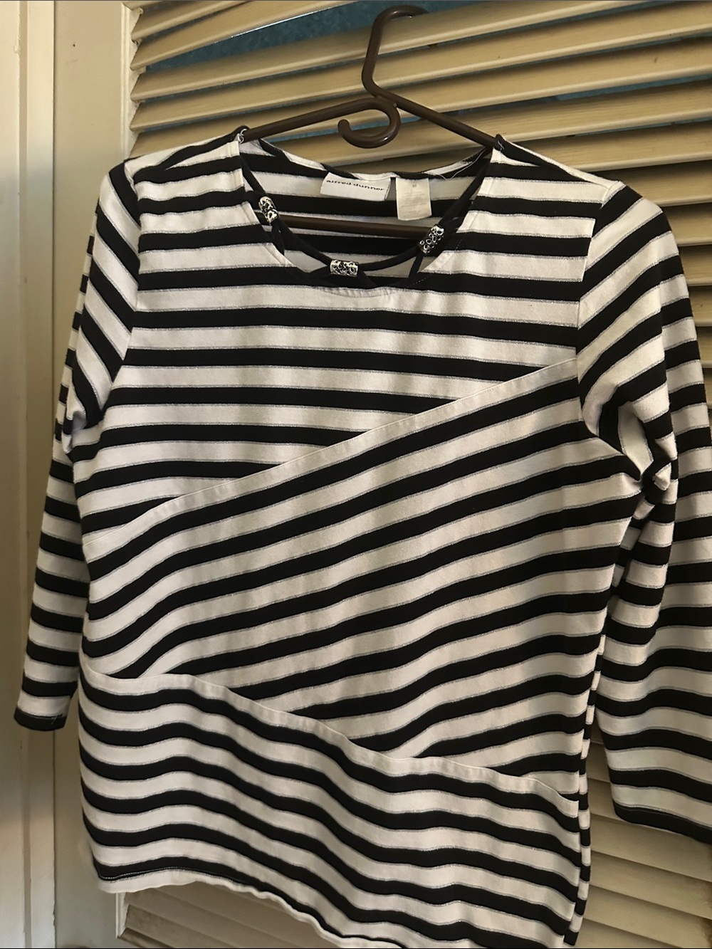 Alfred Dunner silver embellished stripe top 3/4 sleeves